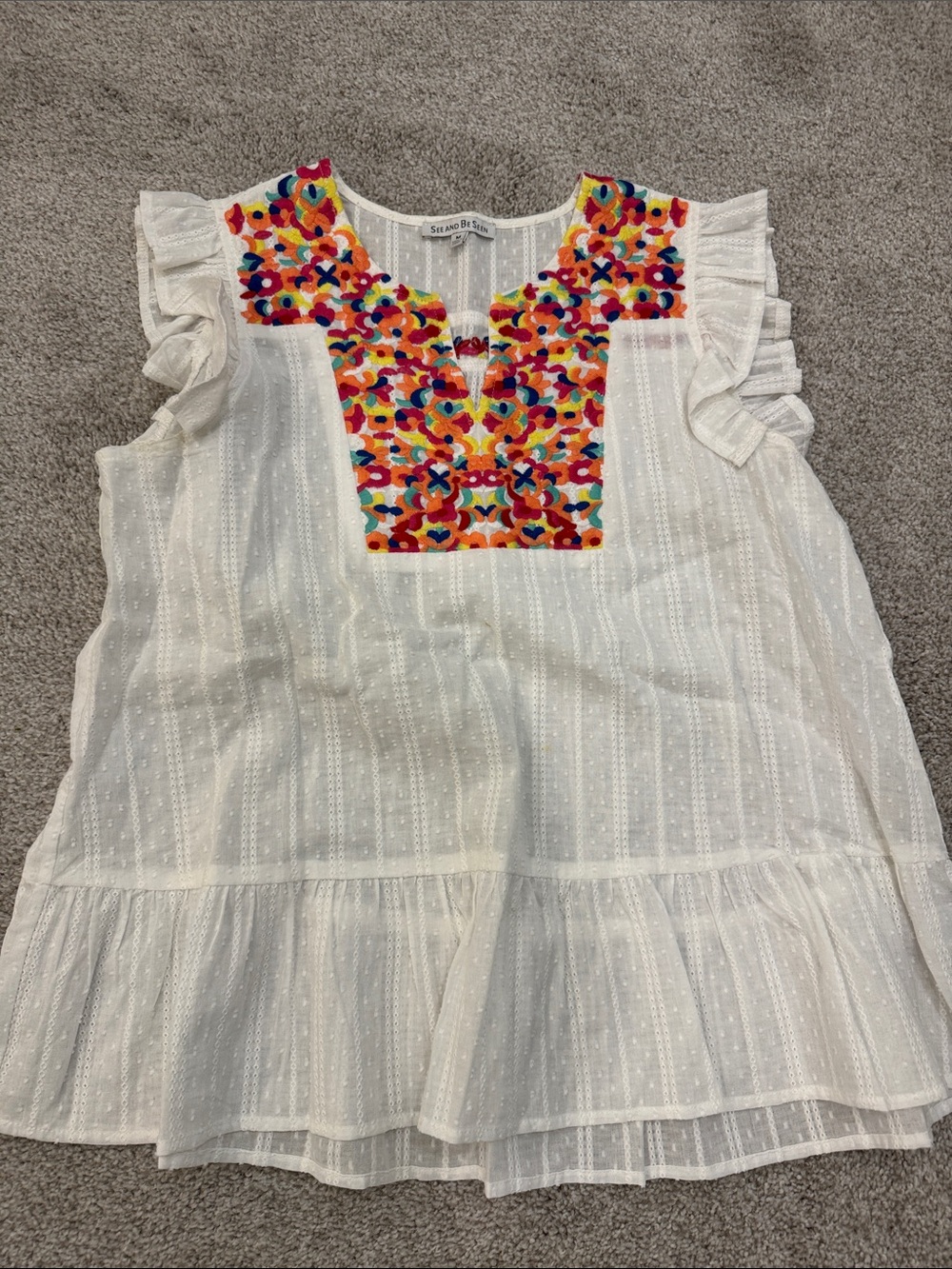 White Embroidered Cotton women’s ' blouse with Colorful Yoke